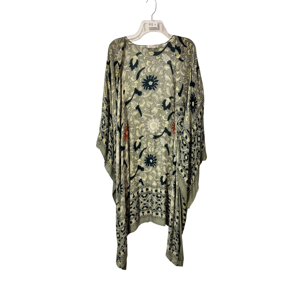 Free People Sage Green Floral Paisley Kimono Wrap Oversized Boho FLAWED - Picture 2 of 7
